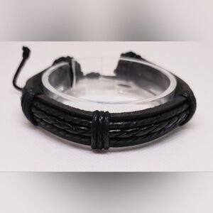 Men's bracelet leather braided black‎ new e6